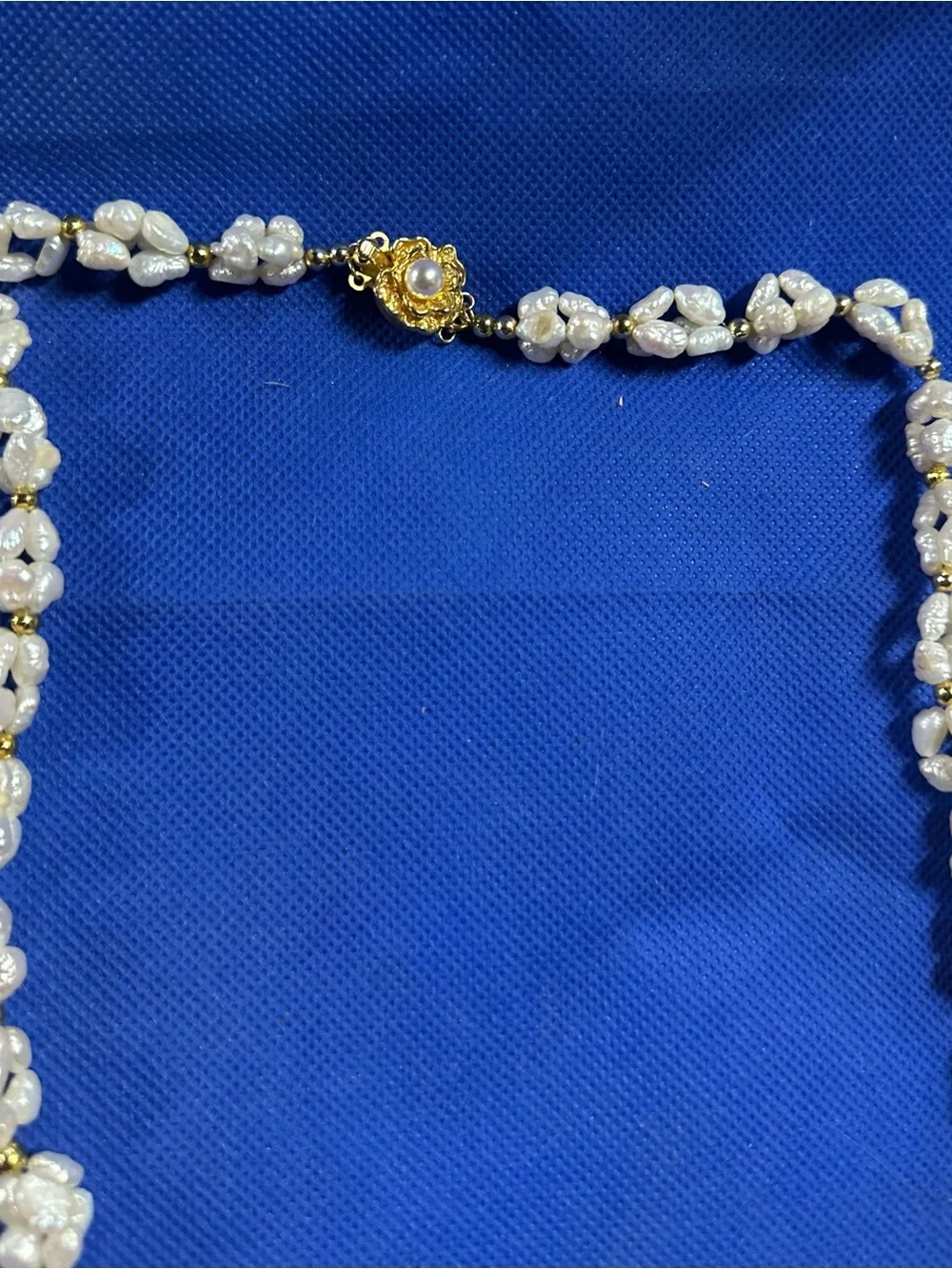 Freshwater Pearl Station Necklace - White Pearls with Gold Accents